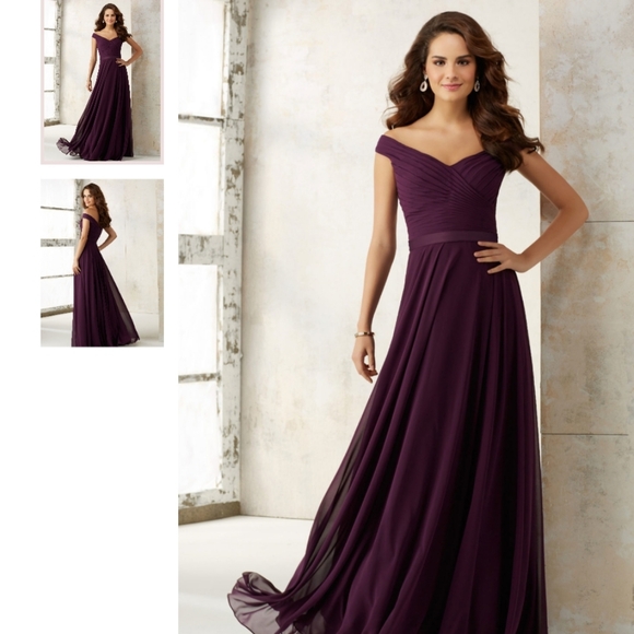 Size 26 SLATE blue chiffon Aline gown for formal or wedding Mori Lee NWT. - Picture 8 of 13